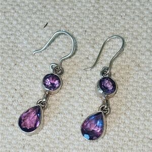 Sterling Silver Amethyst Dangle Earrings Teardrop Faceted 5g Vintage